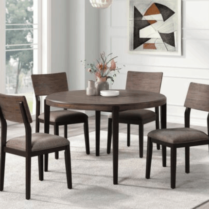 DIN8661DRD Black/Brown Round Dining Set W/ 4 Chairs
